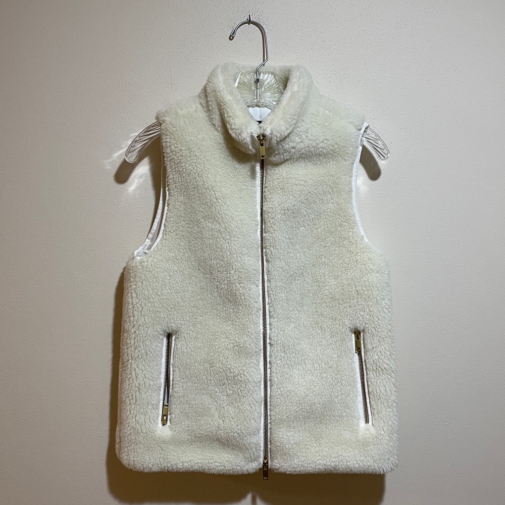 J. Crew Plush Fleece Excursion Vest Cream Sherpa Zip Front Size XS E1535